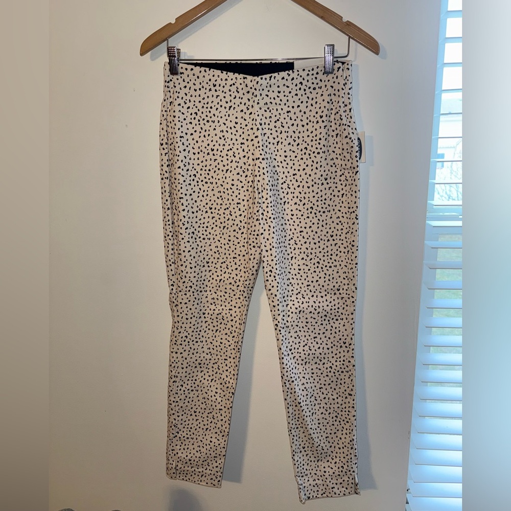 Old Navy Cream Ivory and Black Polka Dotted Split Hem Pants Size 4 NWT